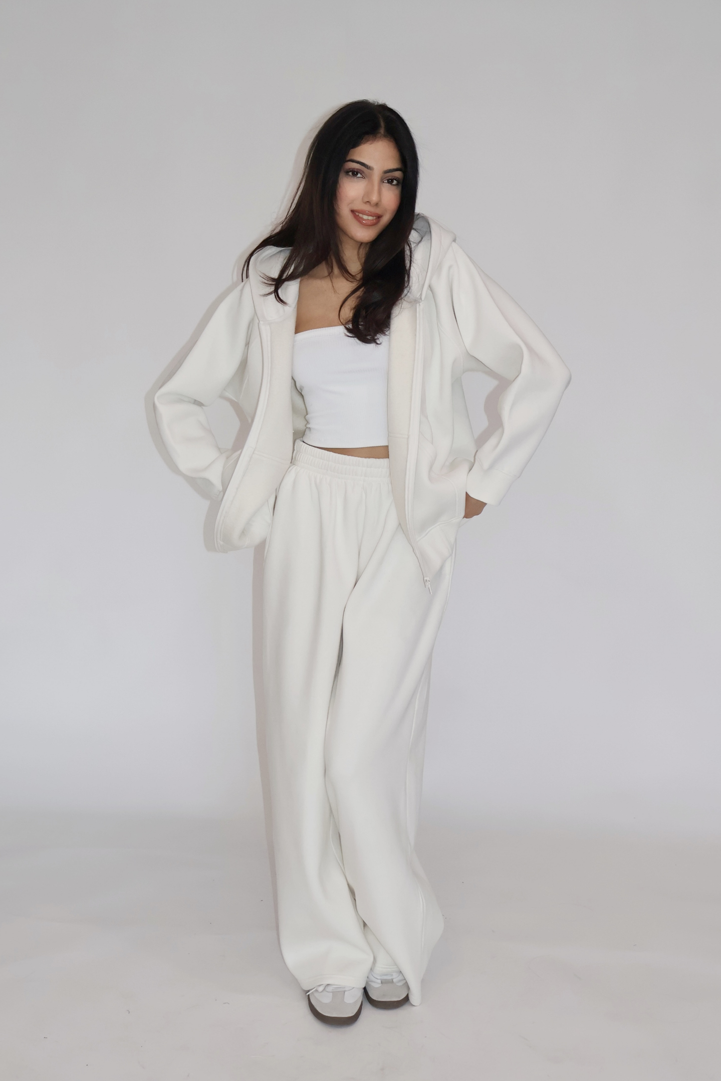 HOODED ZIPPER CO-ORD SET - (White)