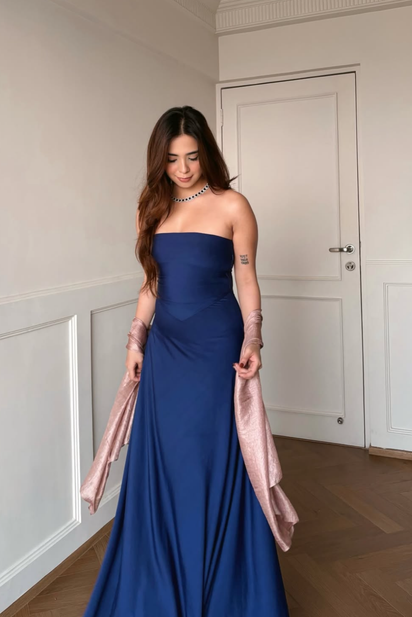 Siddhi in Blue Flare Tube Dress - Flow Dress (Navy)