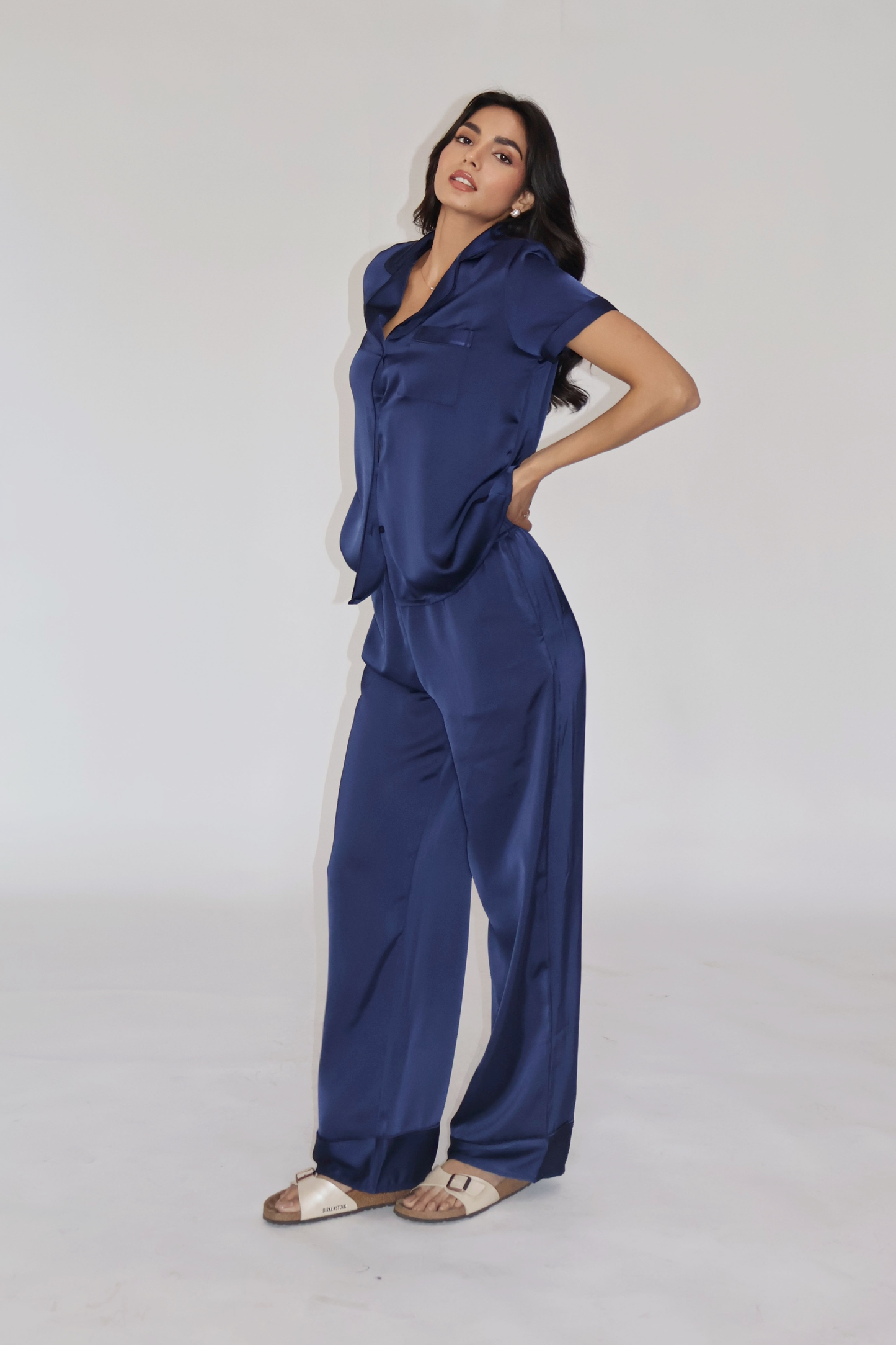 BUTTER SILK PJ SET - (Navy)