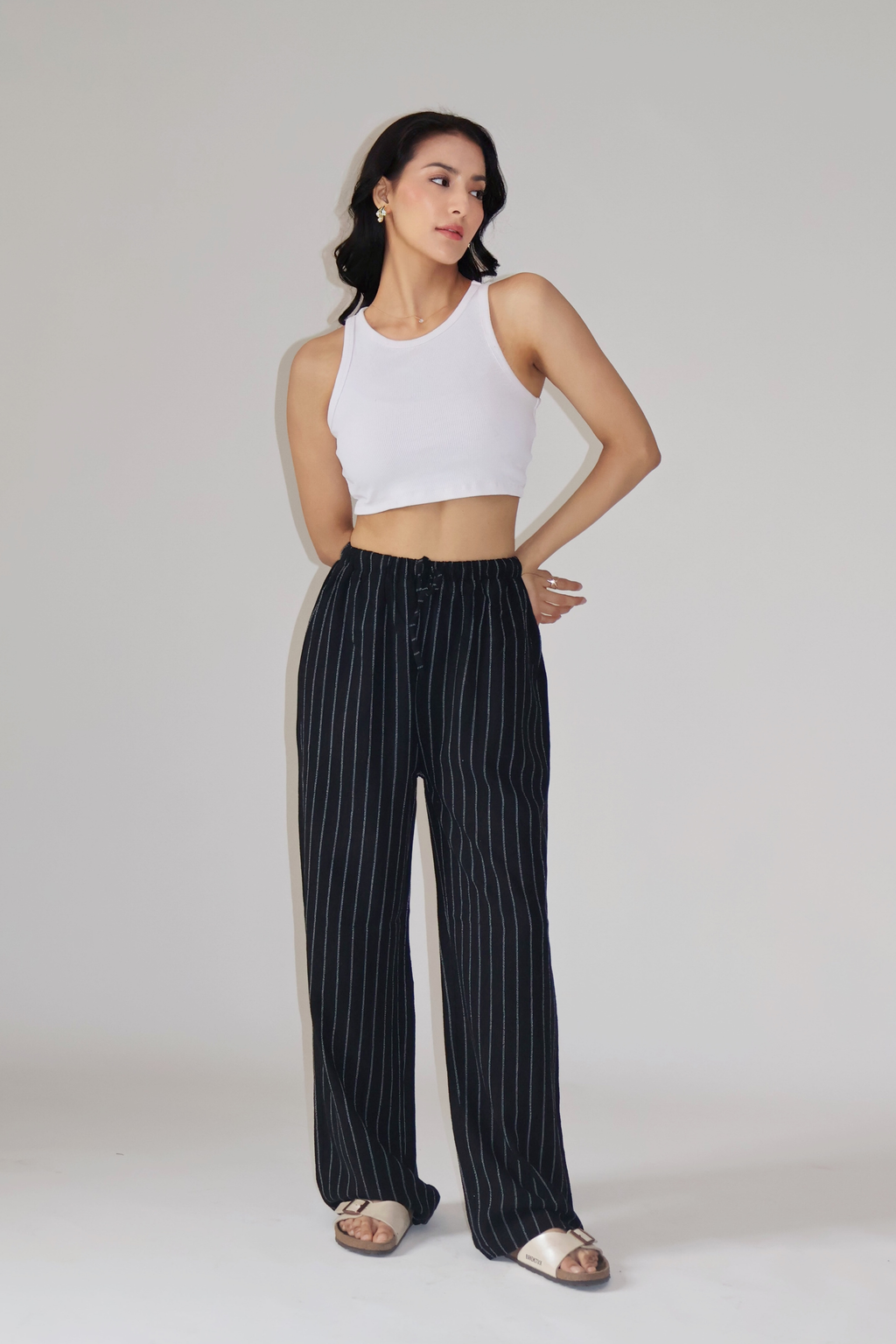 CLAY STRIPED PANTS - (Black)