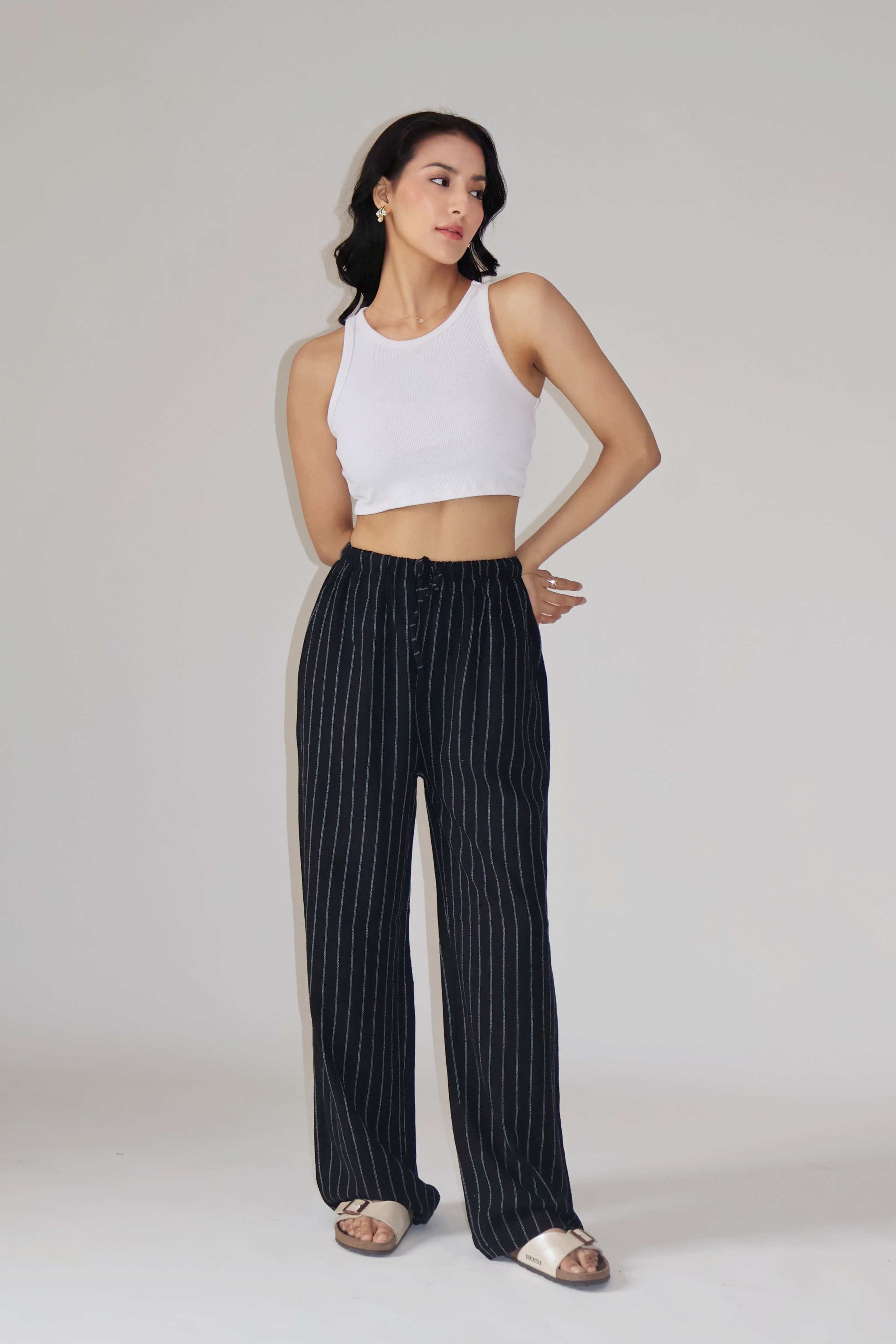 CLAY STRIPED PANTS - (Black)