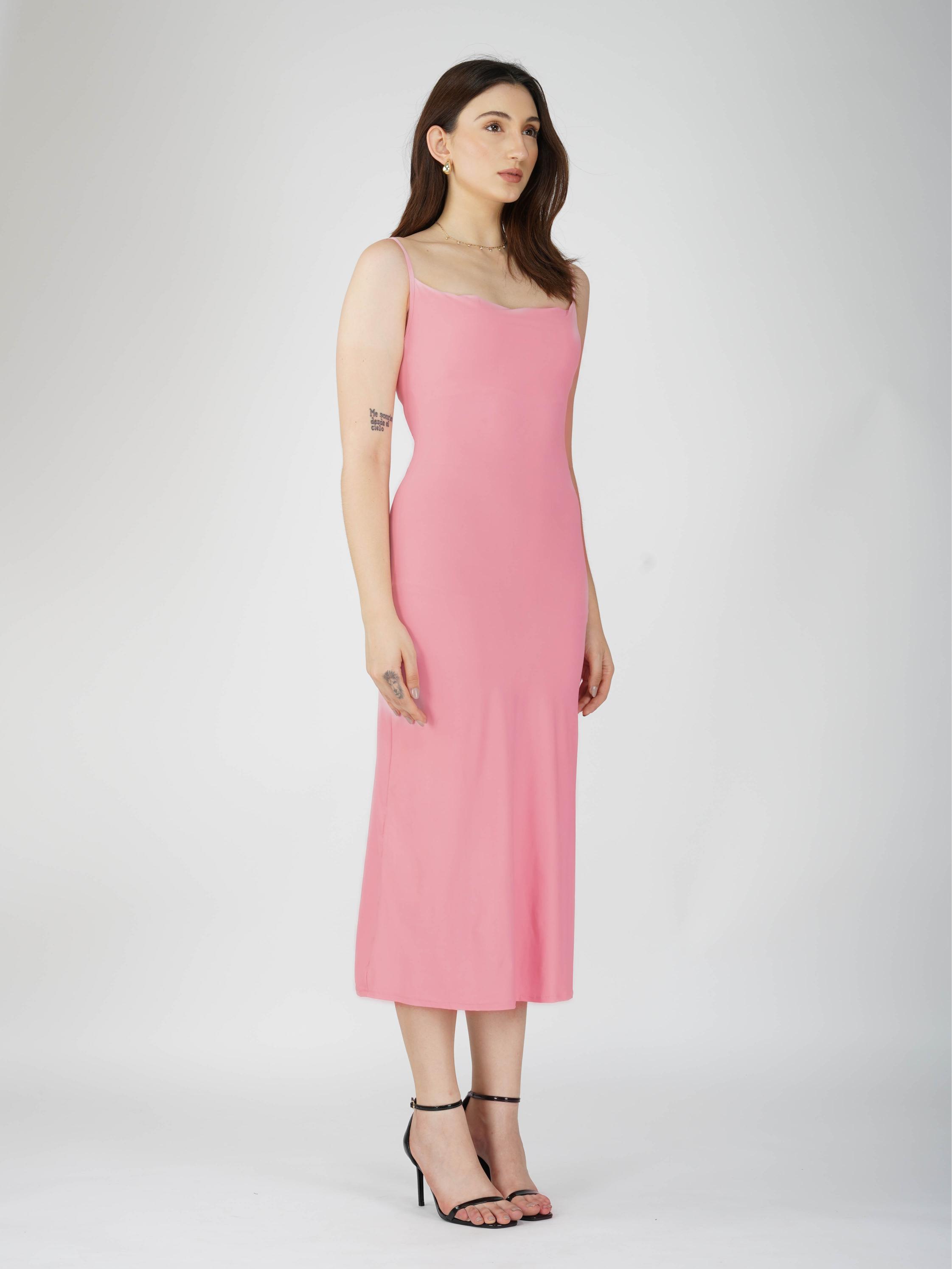 Pink Cowl Neck Dress - Glow Dress (Flamingo)