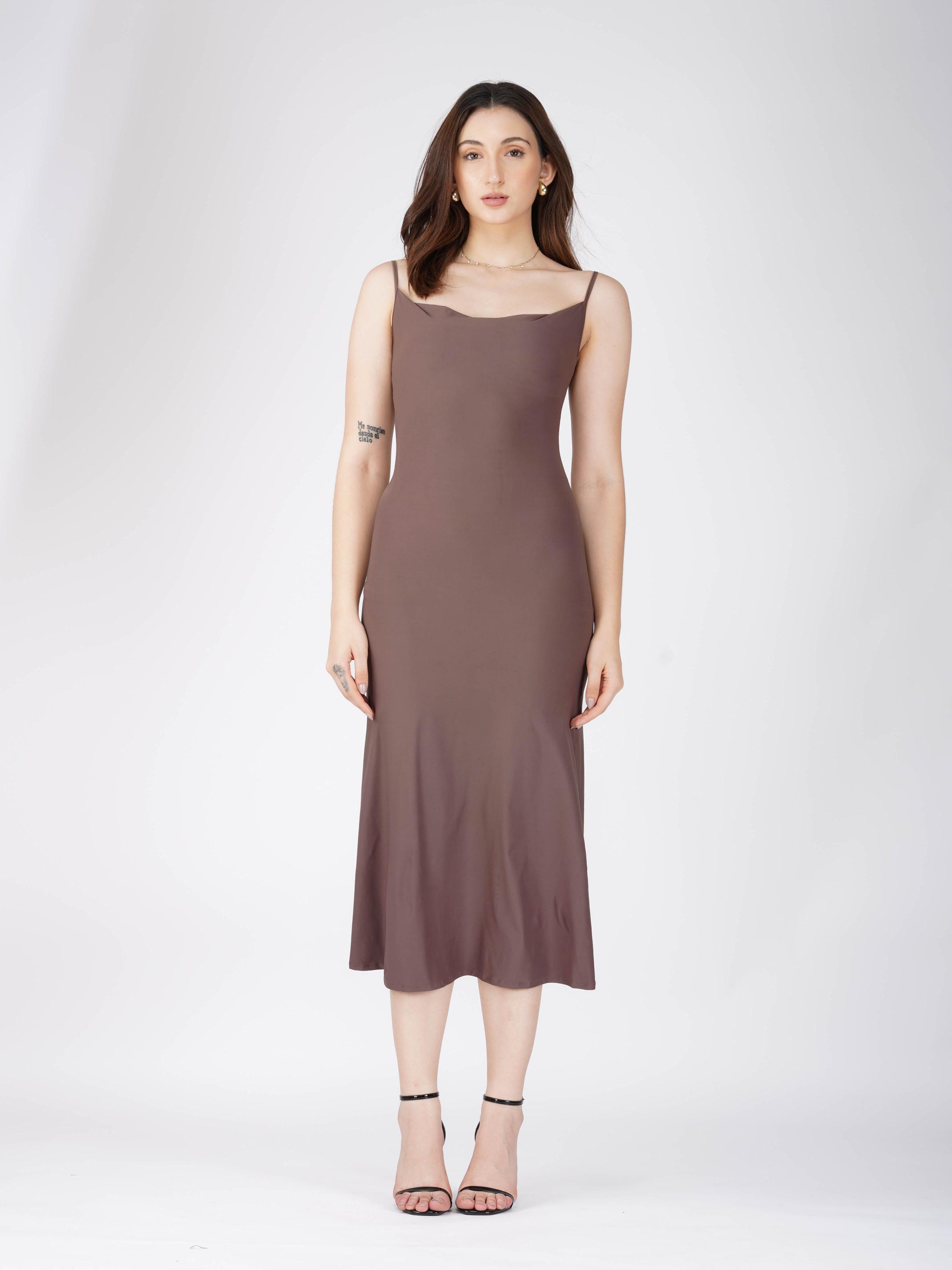 Brown Cowl Neck Dress - Glow Dress (Coco)