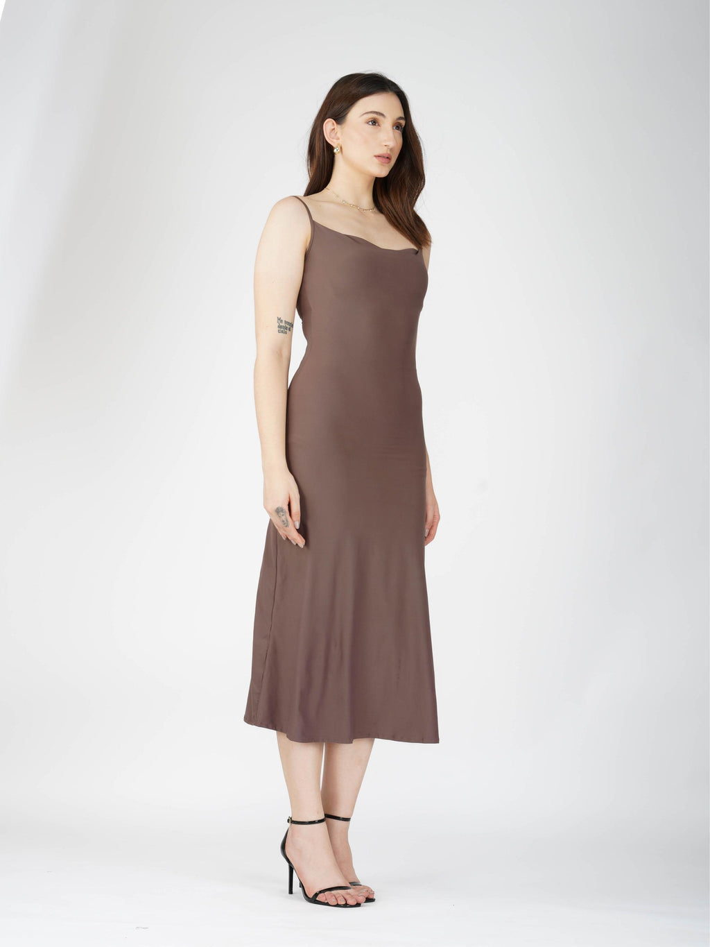 Brown Cowl Neck Dress - Glow Dress (Coco)