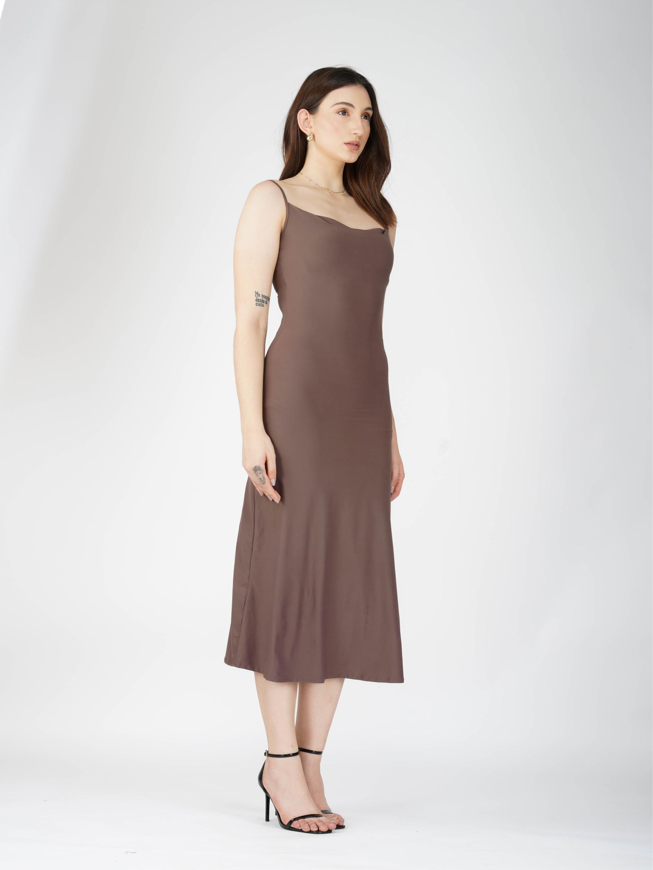 Brown Cowl Neck Dress - Glow Dress (Coco)