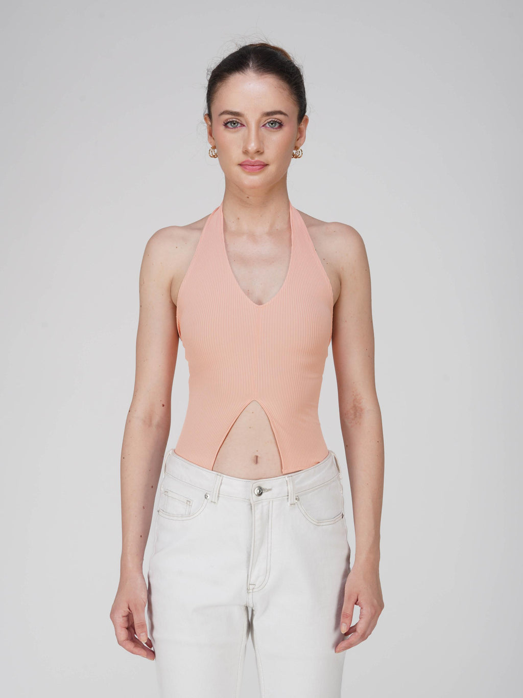 Peach V-Neck Halter Top - Zest Top (Peach)