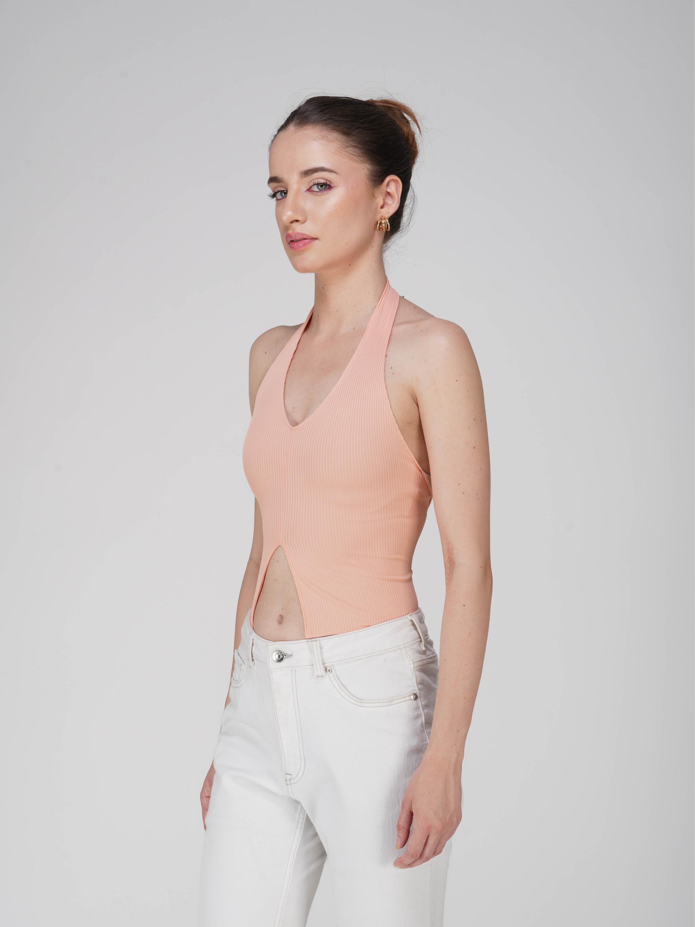 Peach V-Neck Halter Top - Zest Top (Peach)