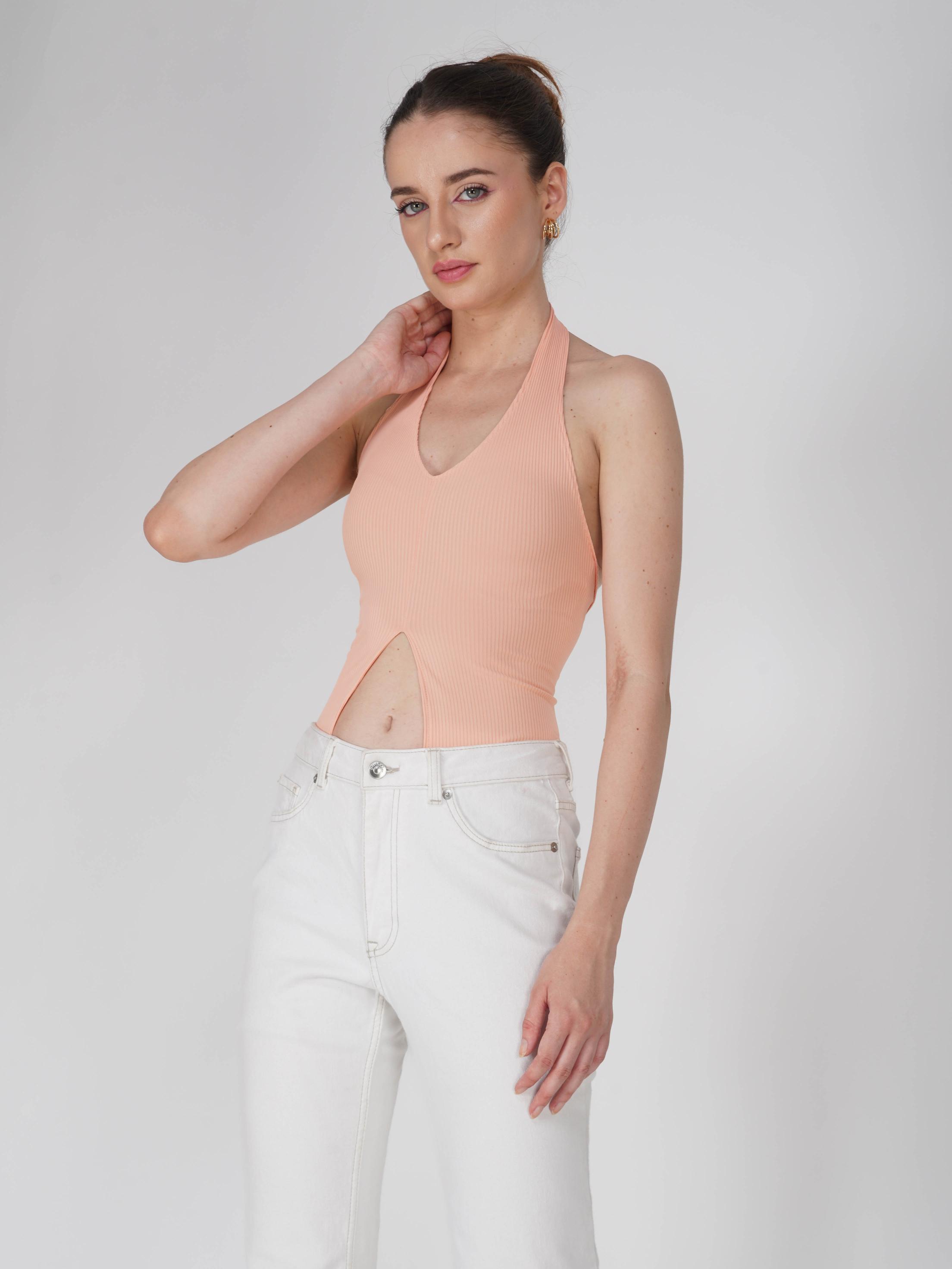 Peach V-Neck Halter Top - Zest Top (Peach)