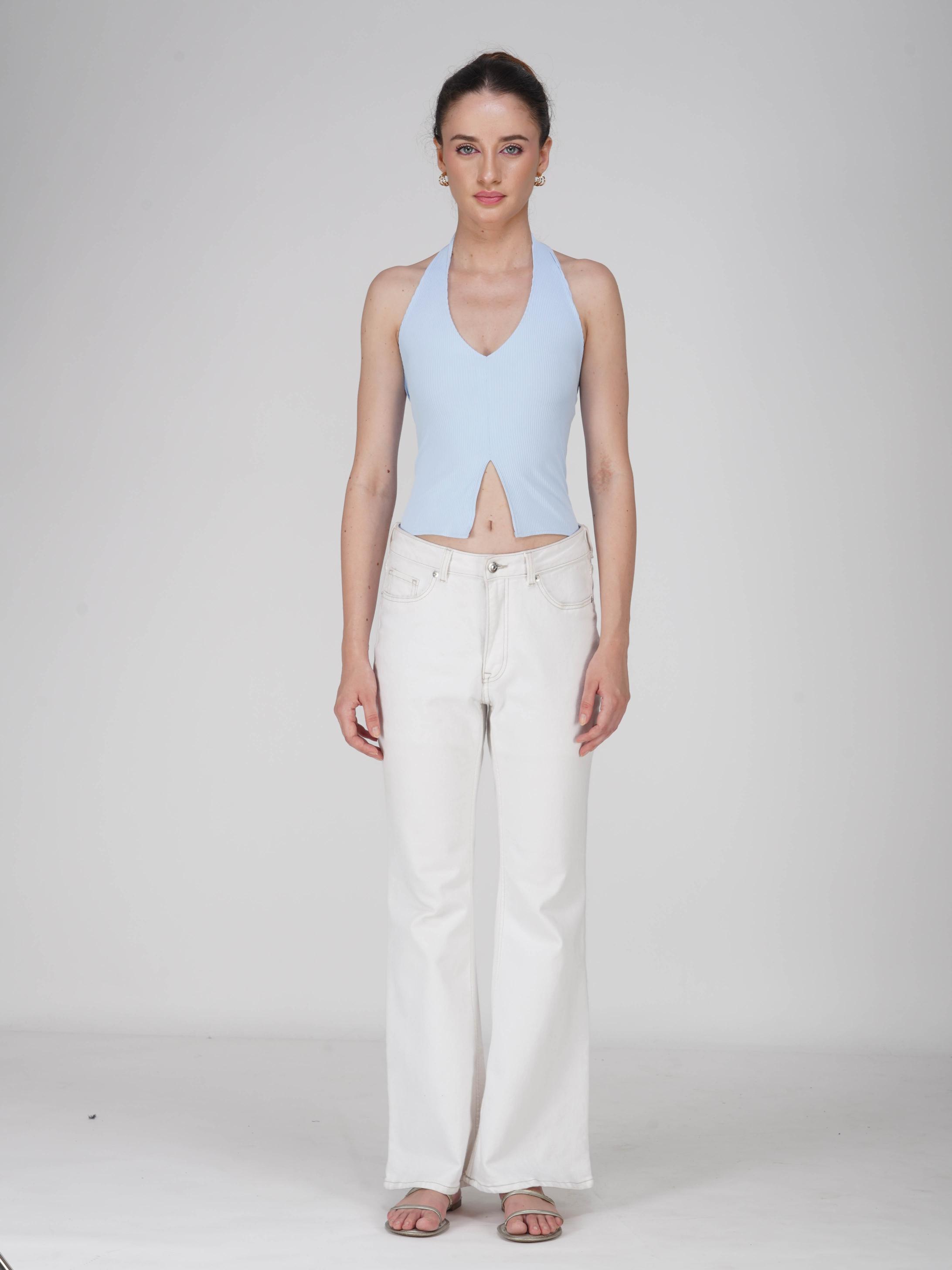 Blue V-Neck Halter Top - Zest Top (Sky)