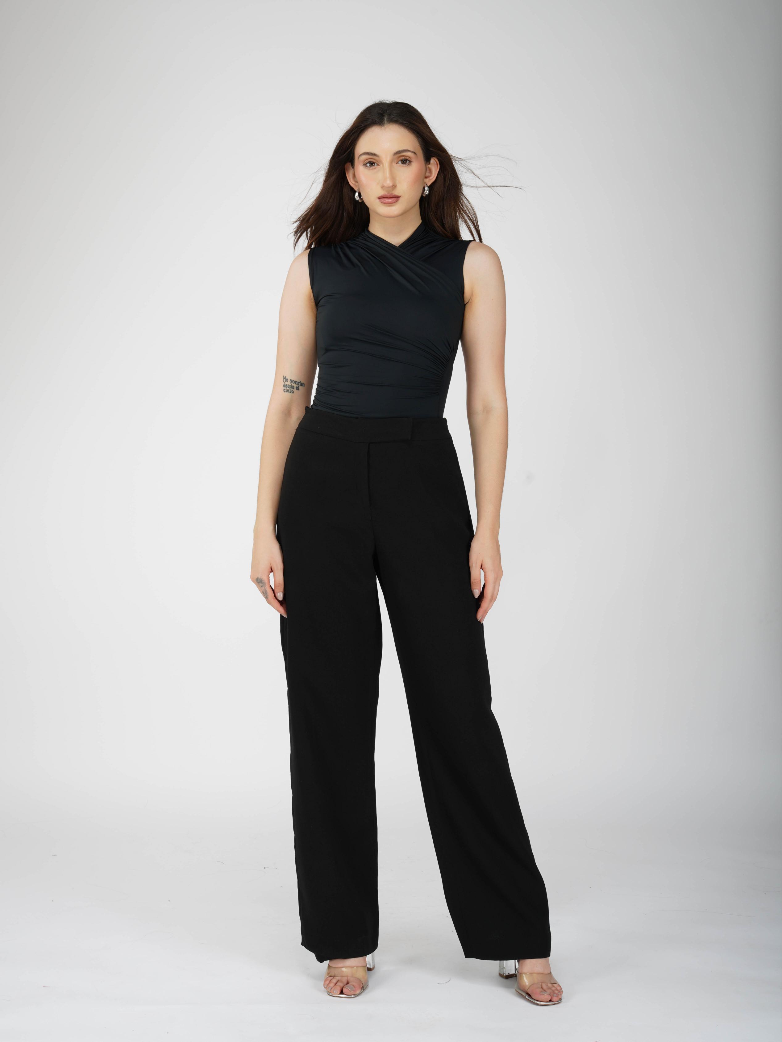 Black Overlap Bodysuit - Glint Bodysuit (Onyx)
