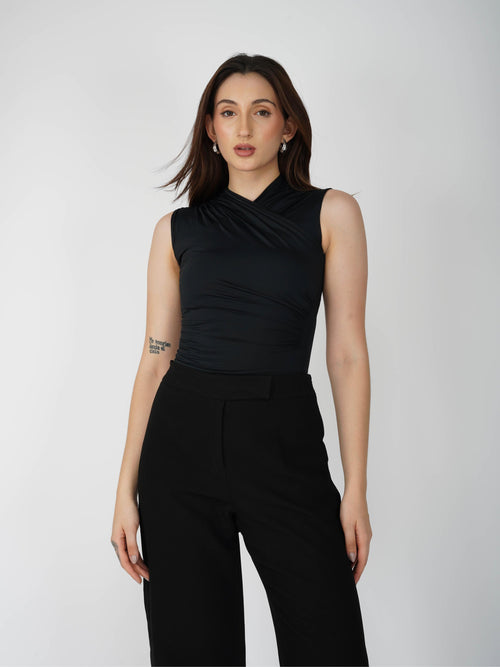 Black Overlap Bodysuit - Glint Bodysuit (Onyx)