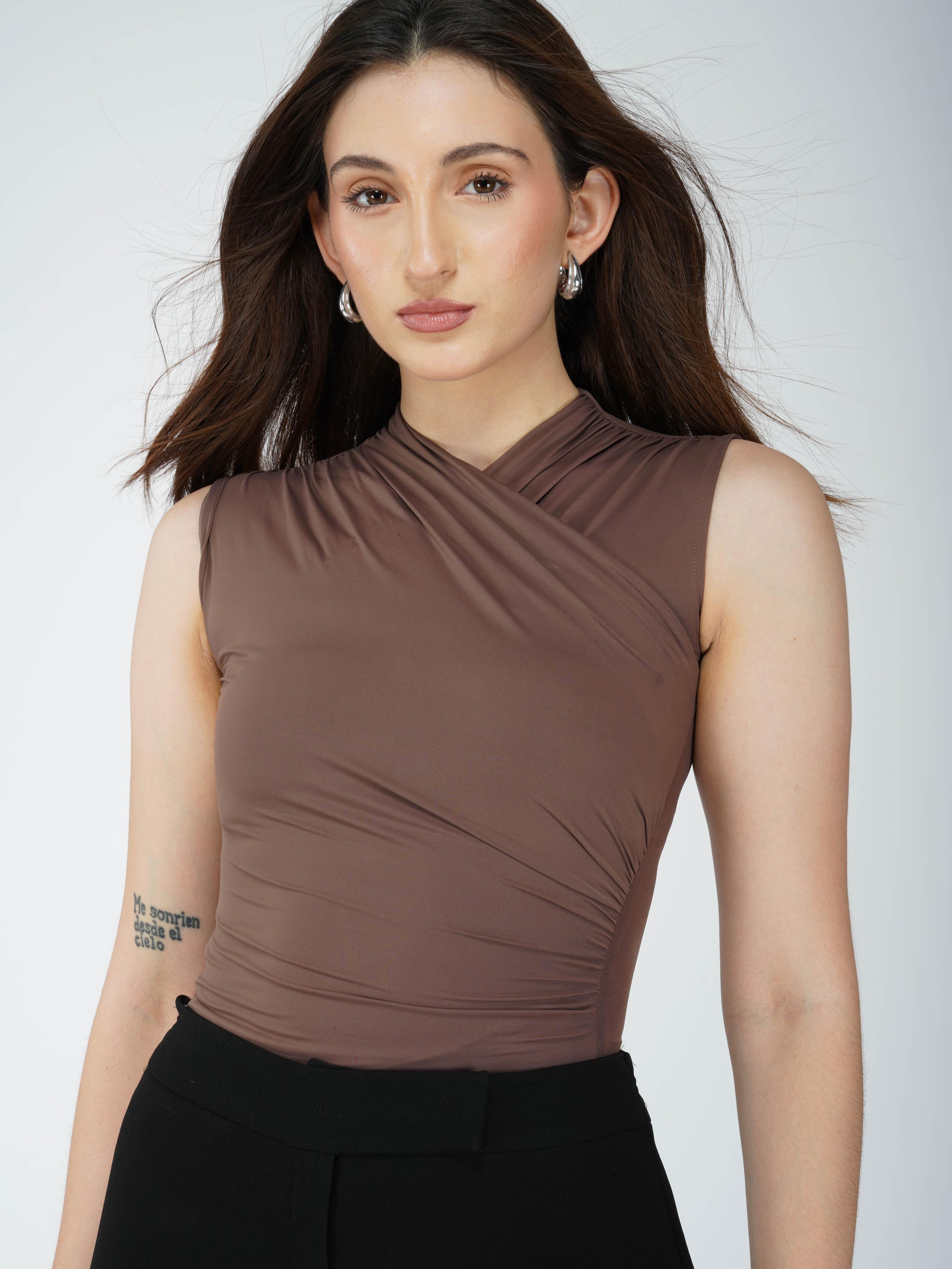 Brown Overlap Bodysuit - Glint Bodysuit (Coco)