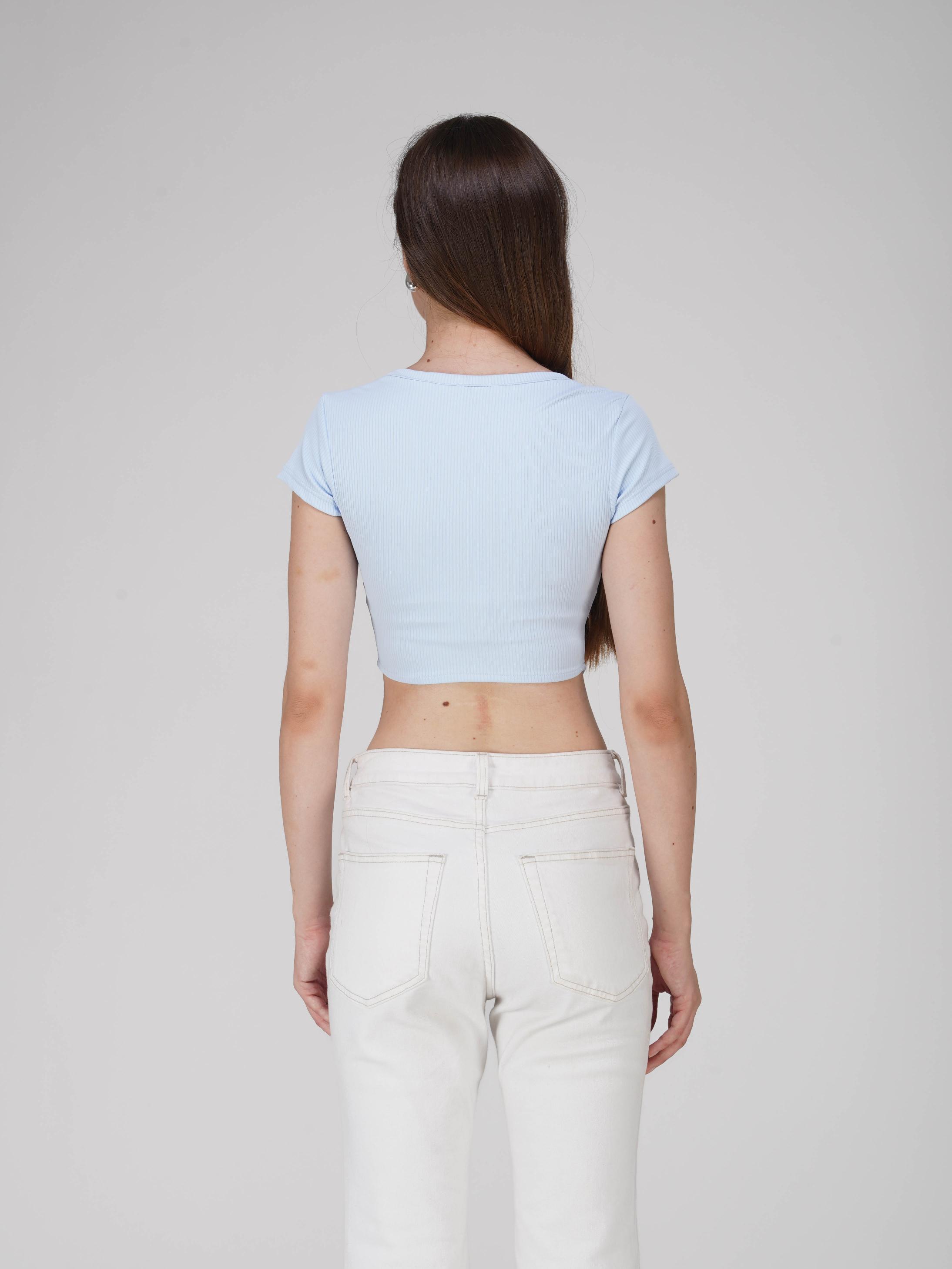 Blue Crop Scoop Neck Top - Loom Top (Sky)
