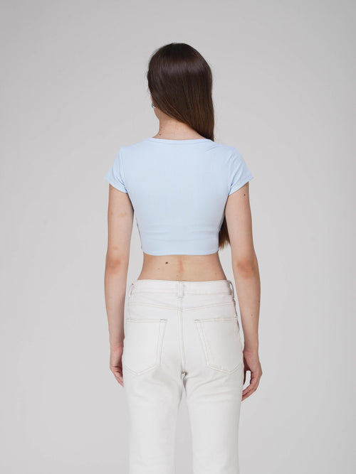 Blue Crop Scoop Neck Top - Loom Top (Sky)