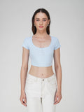 Blue Crop Scoop Neck Top - Loom Top (Sky)