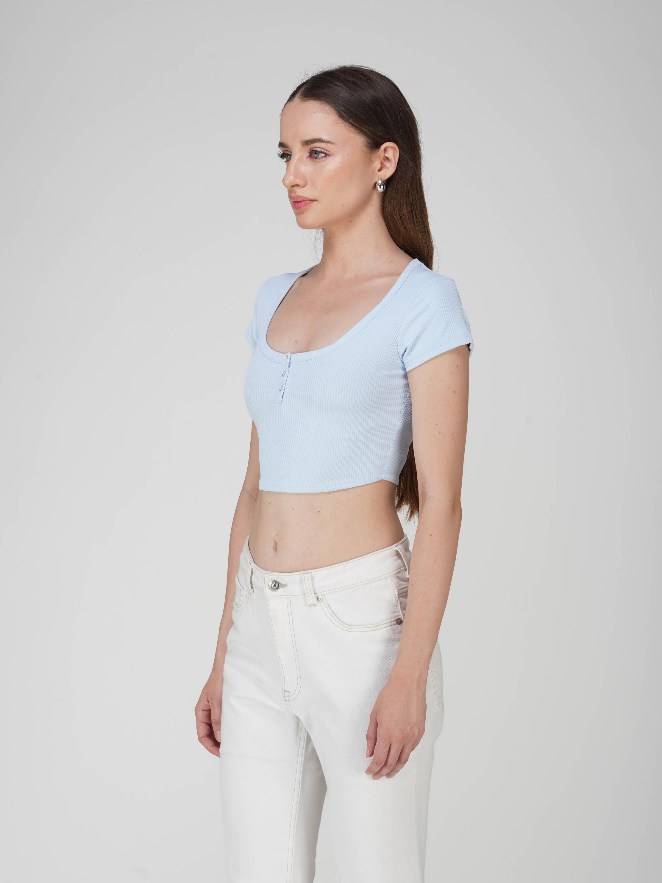 Blue Crop Scoop Neck Top - Loom Top (Sky)