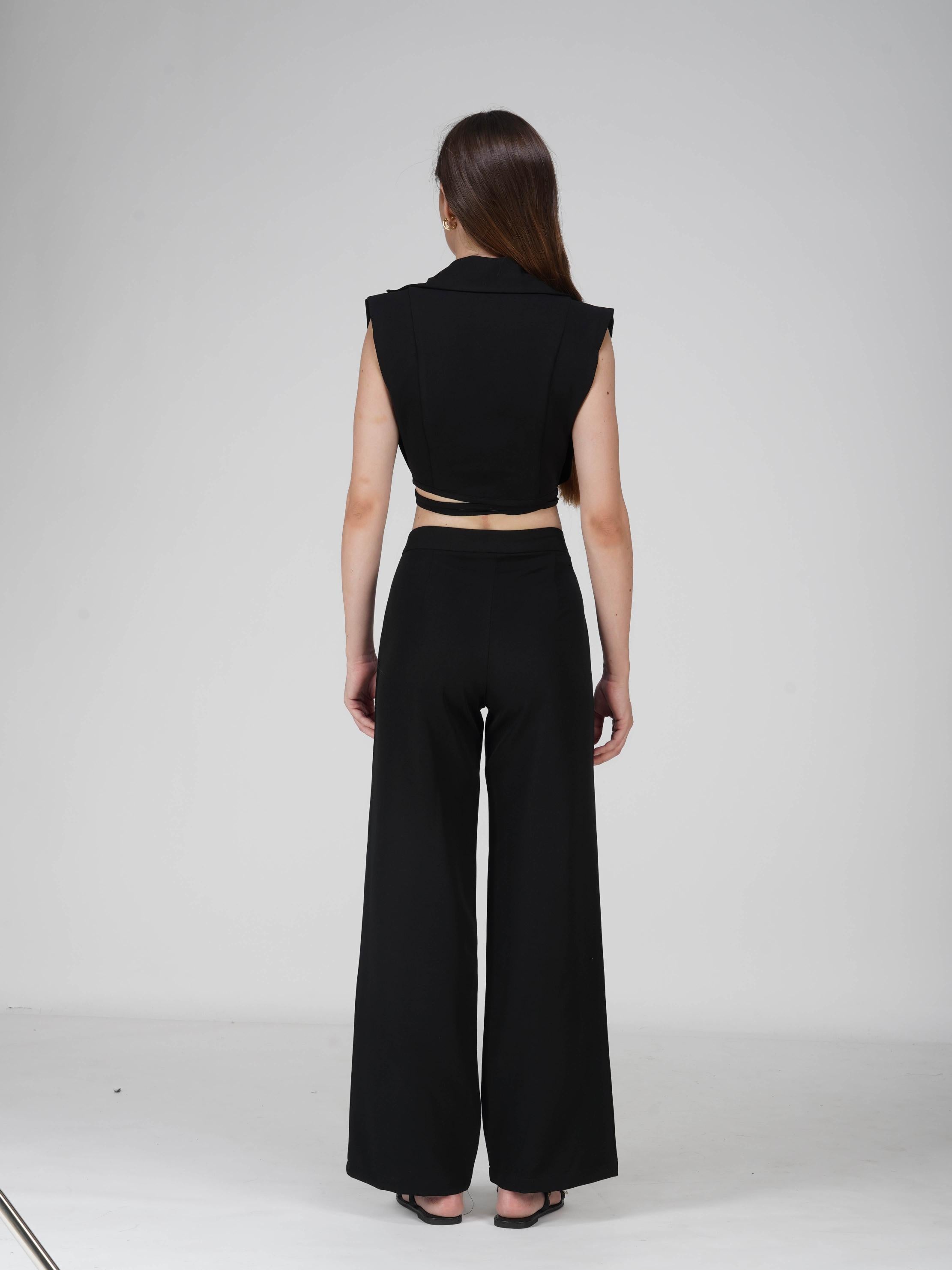 Black Overlap Crop Blazer Set - Lucid Set (Onyx)