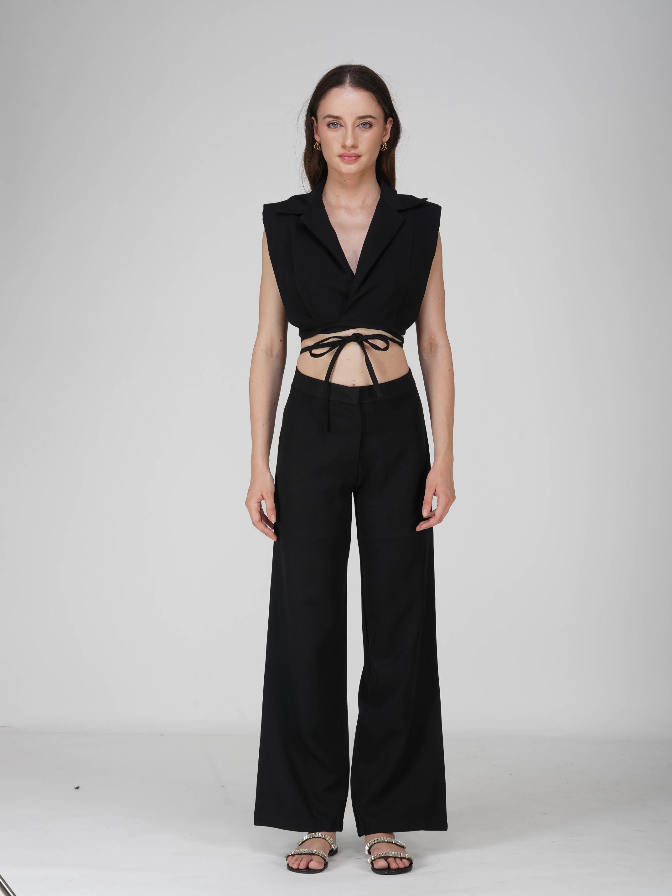 Black Overlap Crop Blazer Set - Lucid Set (Onyx)