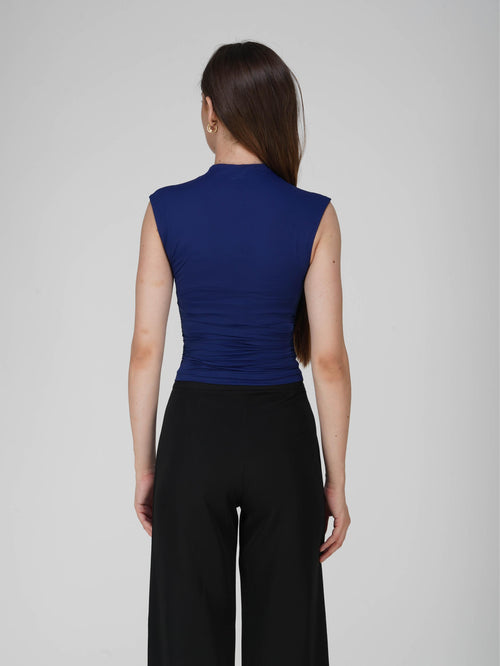 Blue Collared Yoke Top - Beam Tee (Navy)