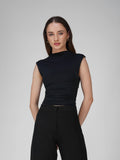 Black Collared Yoke Top - Beam Tee (Onyx)