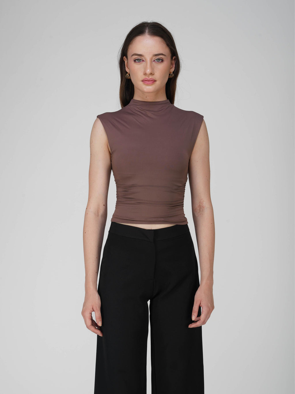 Brown Collared Yoke Top  - Beam Tee (Coco)