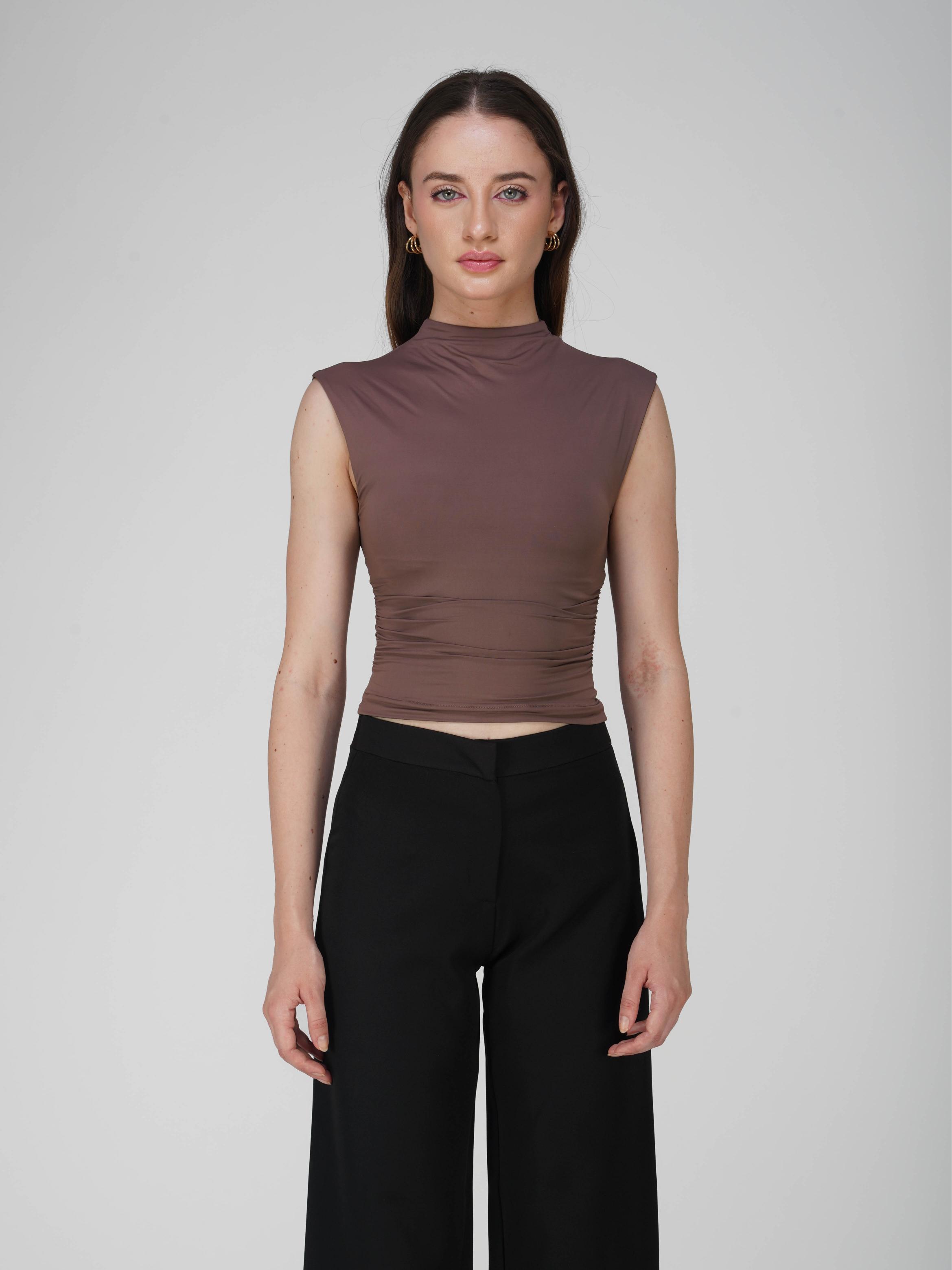 Brown Collared Yoke Top  - Beam Tee (Coco)