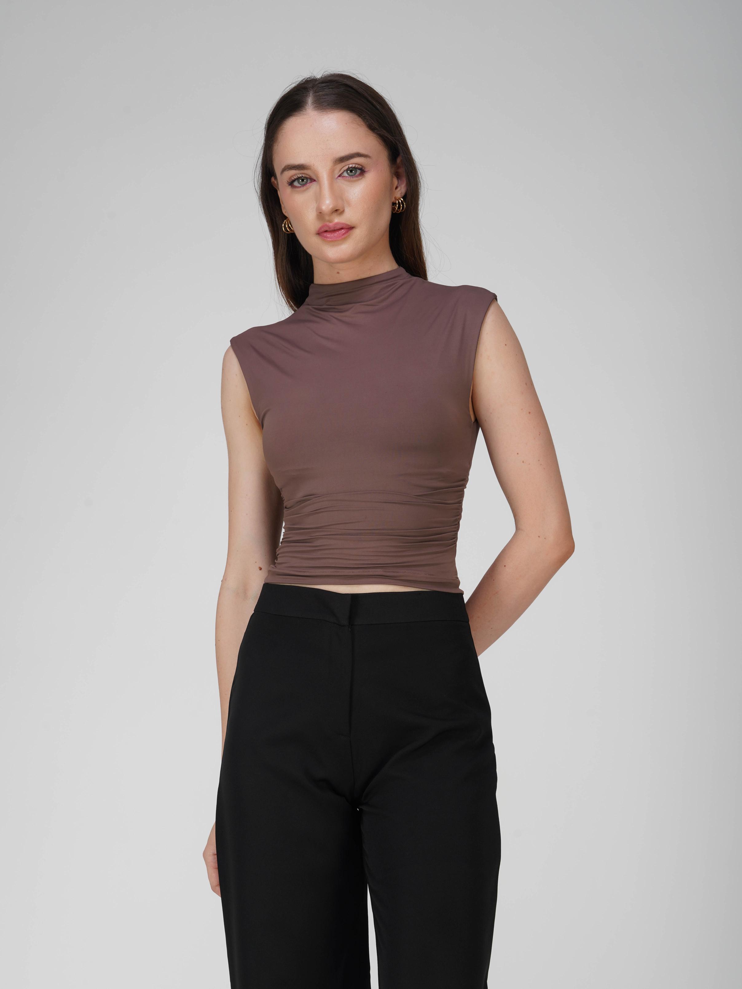 Brown Collared Yoke Top  - Beam Tee (Coco)