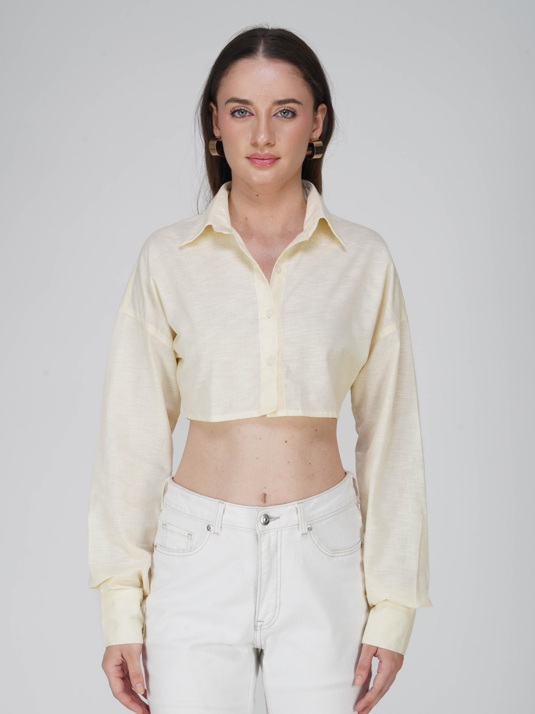White Crop Shirt - Ripple Shirt (Dove)