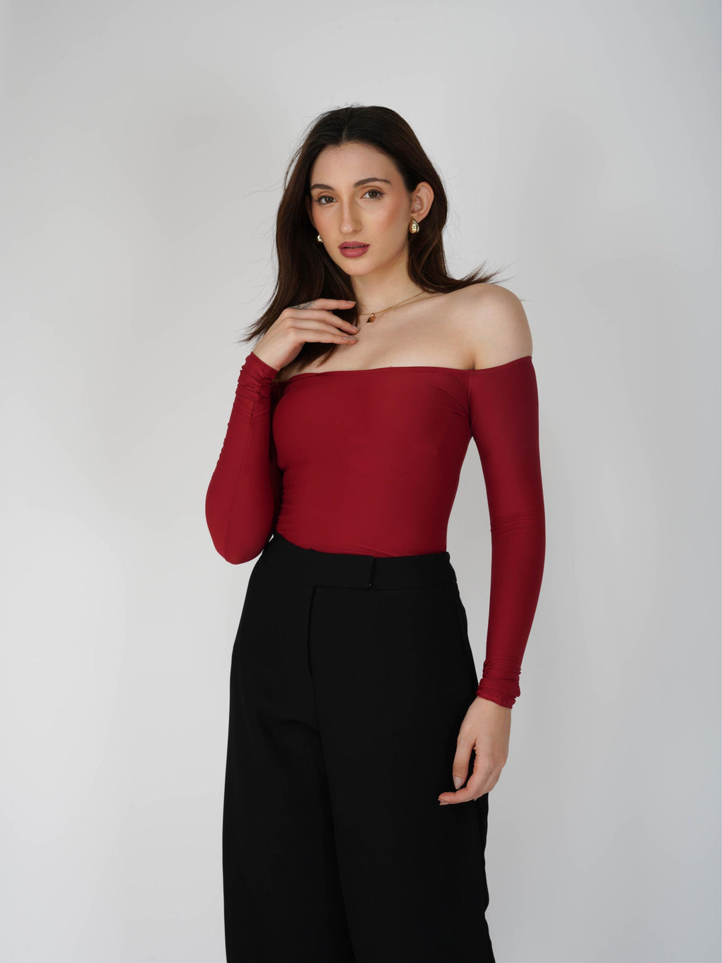 Red Off-Shoulder Bodysuit - Glaze Bodysuit (Cherry)