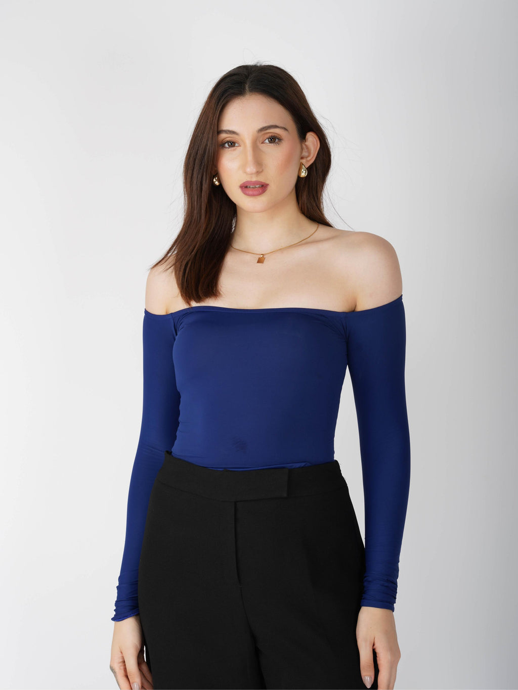 Blue Off-Shoulder Bodysuit - Glaze Bodysuit (Navy)
