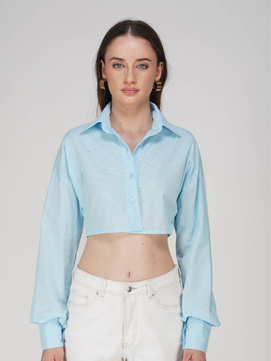 Blue Crop Shirt - Ripple Shirt (Sky)