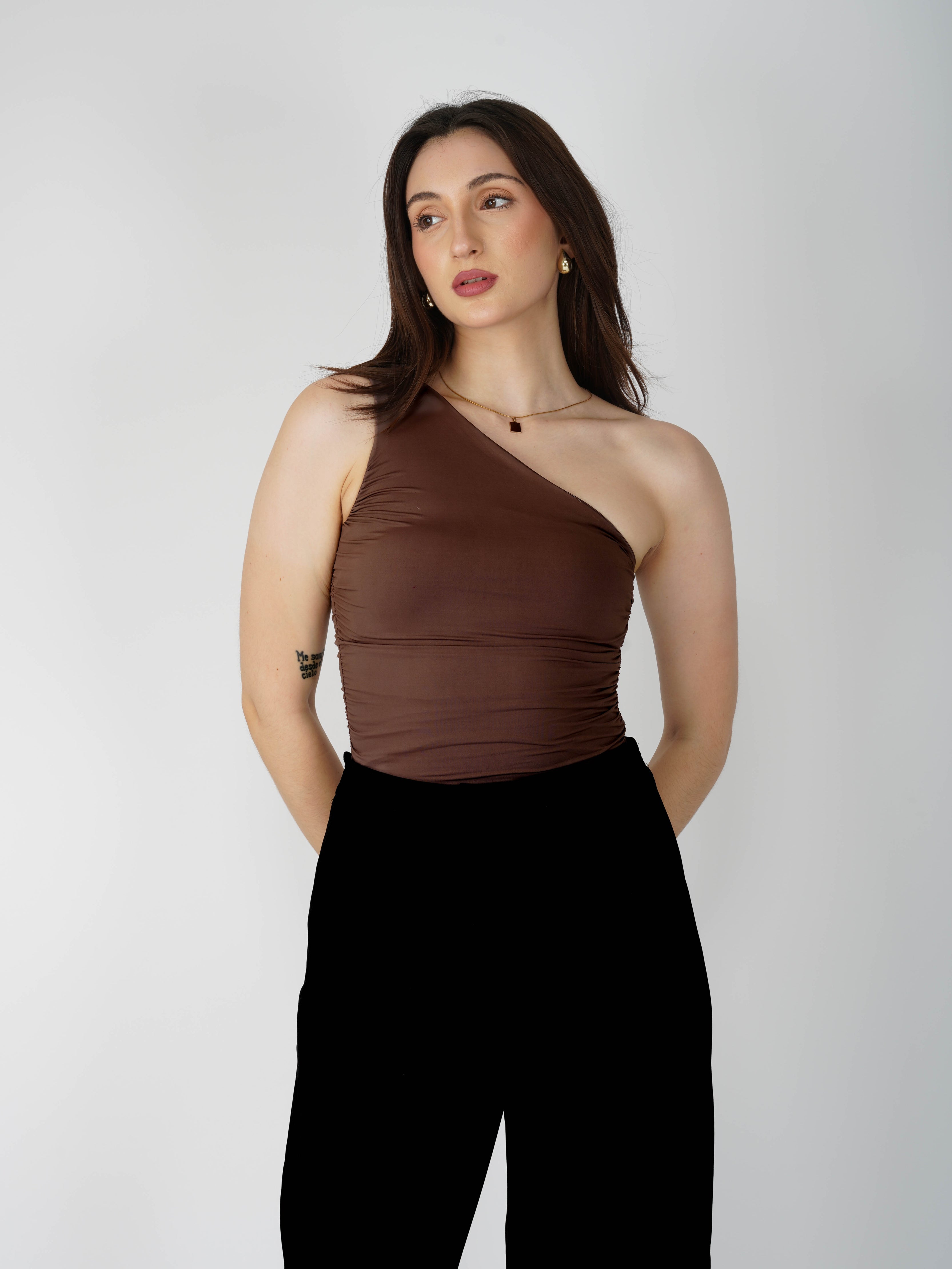 Brown One Shoulder Bodysuit - Halo Bodysuit (Coco)
