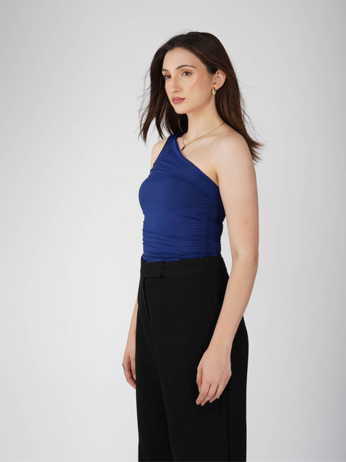 Blue One Shoulder Bodysuit - Halo Bodysuit (Navy)