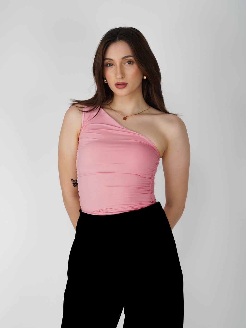 Pink One Shoulder Bodysuit - Halo Bodysuit (Flamingo)