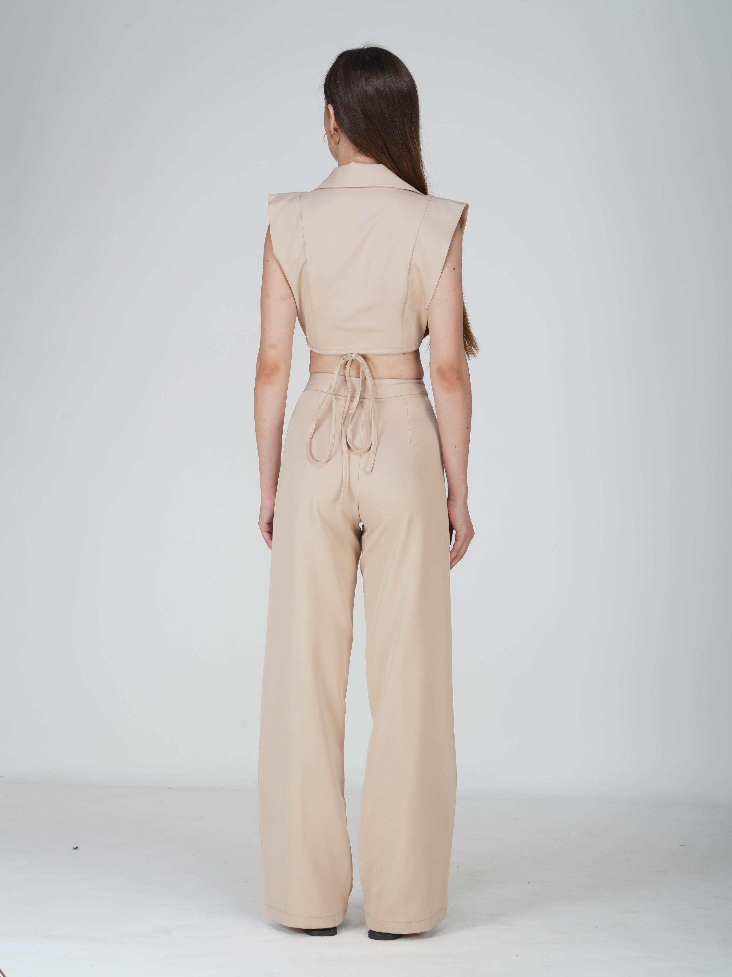 Beige Overlap Crop Blazer Set - Lucid Set (Sand)