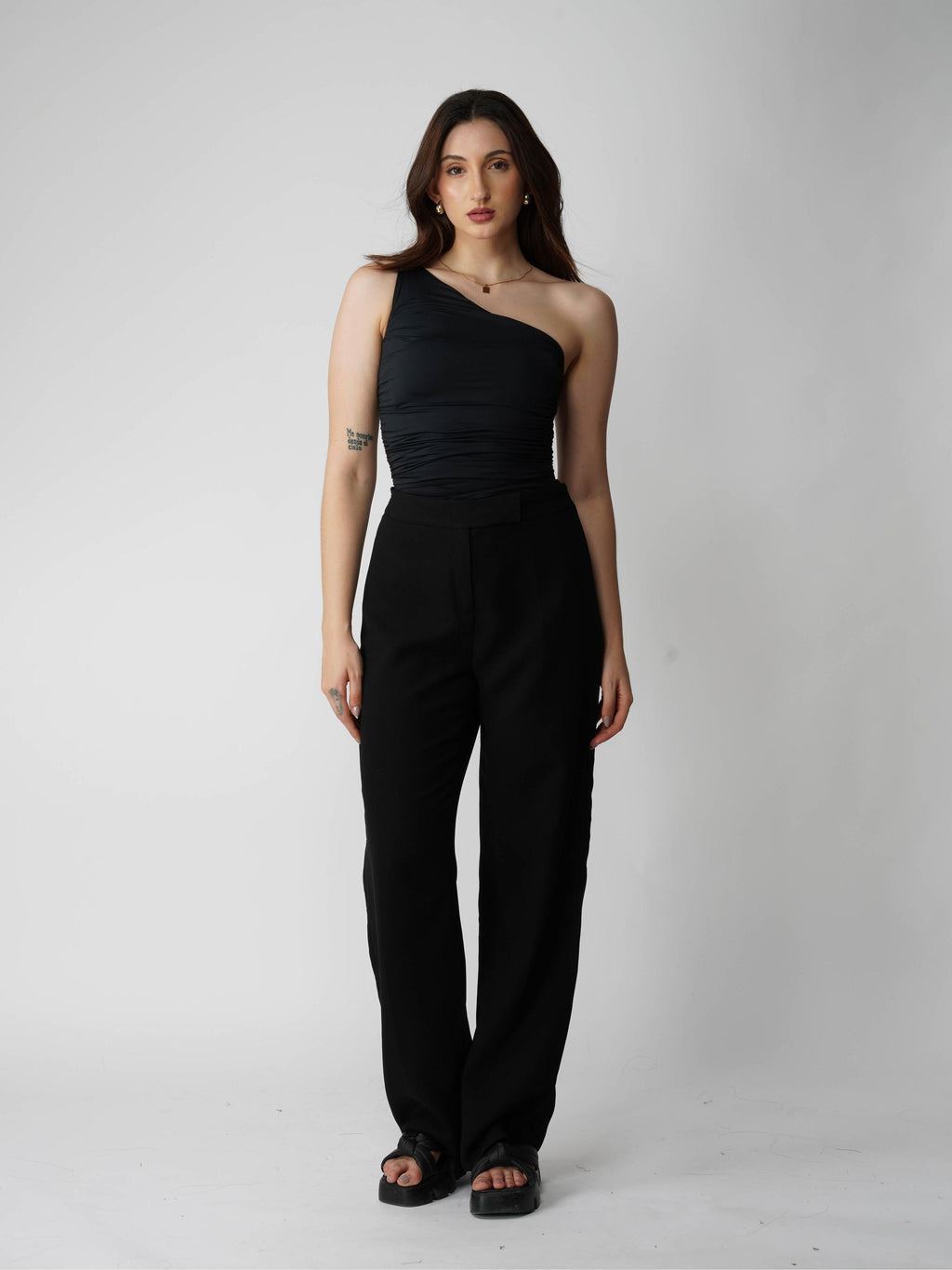 Black One Shoulder Bodysuit - Halo Bodysuit (Onyx)