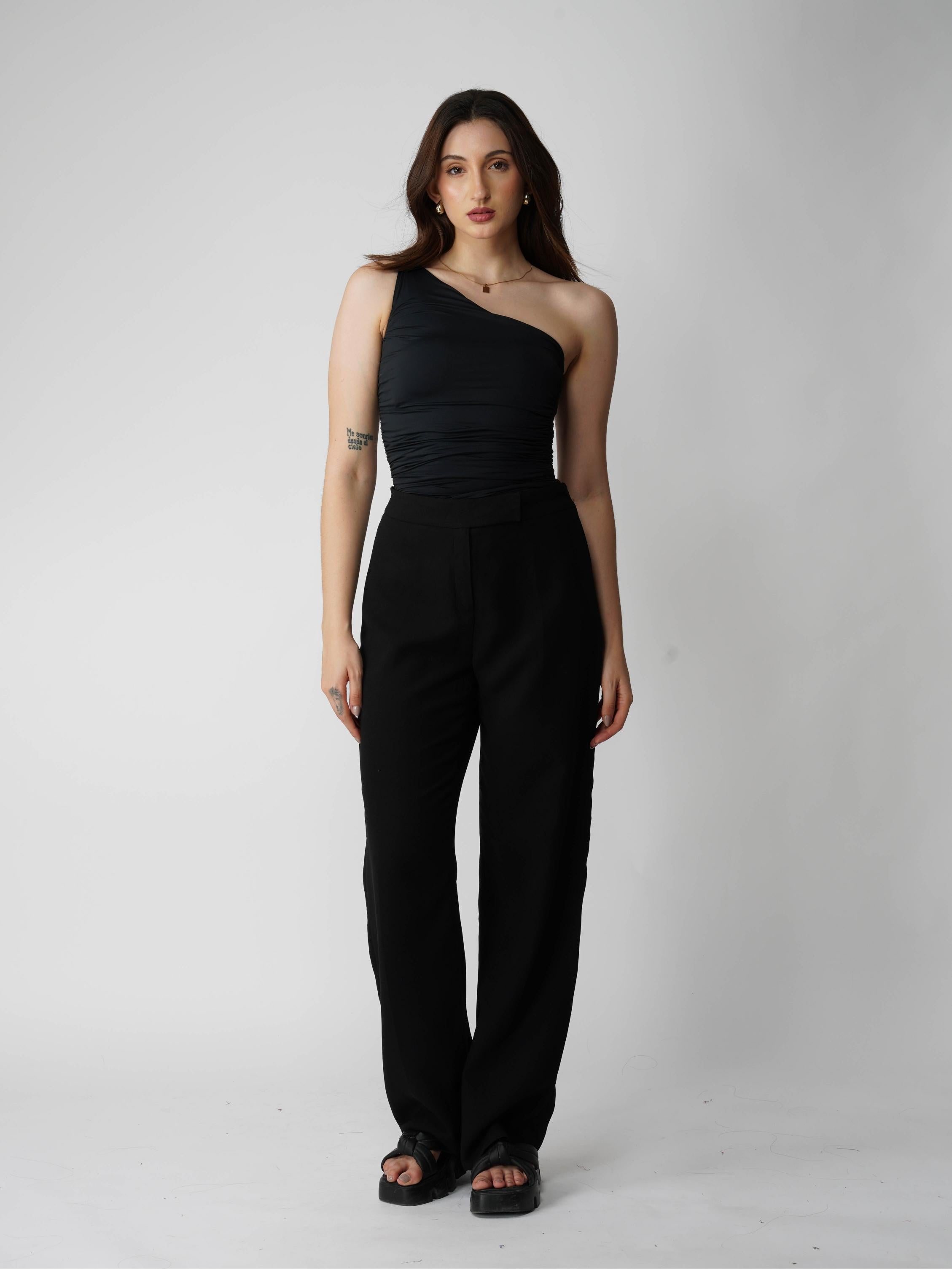 Black One Shoulder Bodysuit - Halo Bodysuit (Onyx)