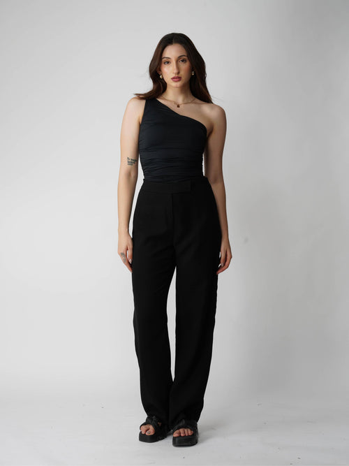 Black One Shoulder Bodysuit - Halo Bodysuit (Onyx)