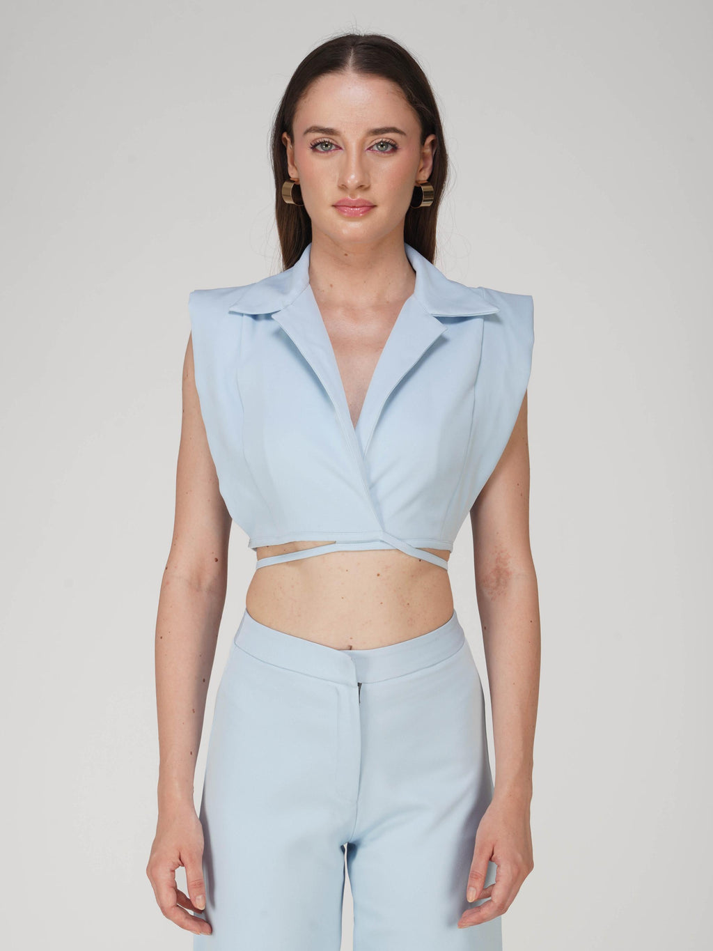 Blue Overlap Crop Blazer Set - Lucid Set (Sky)