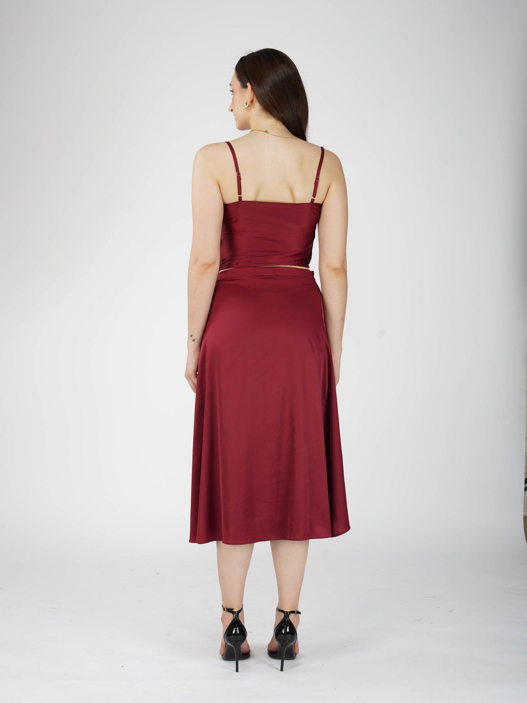 Red Cowl Neck Top + skirt  Set - Lush Set (Cherry)