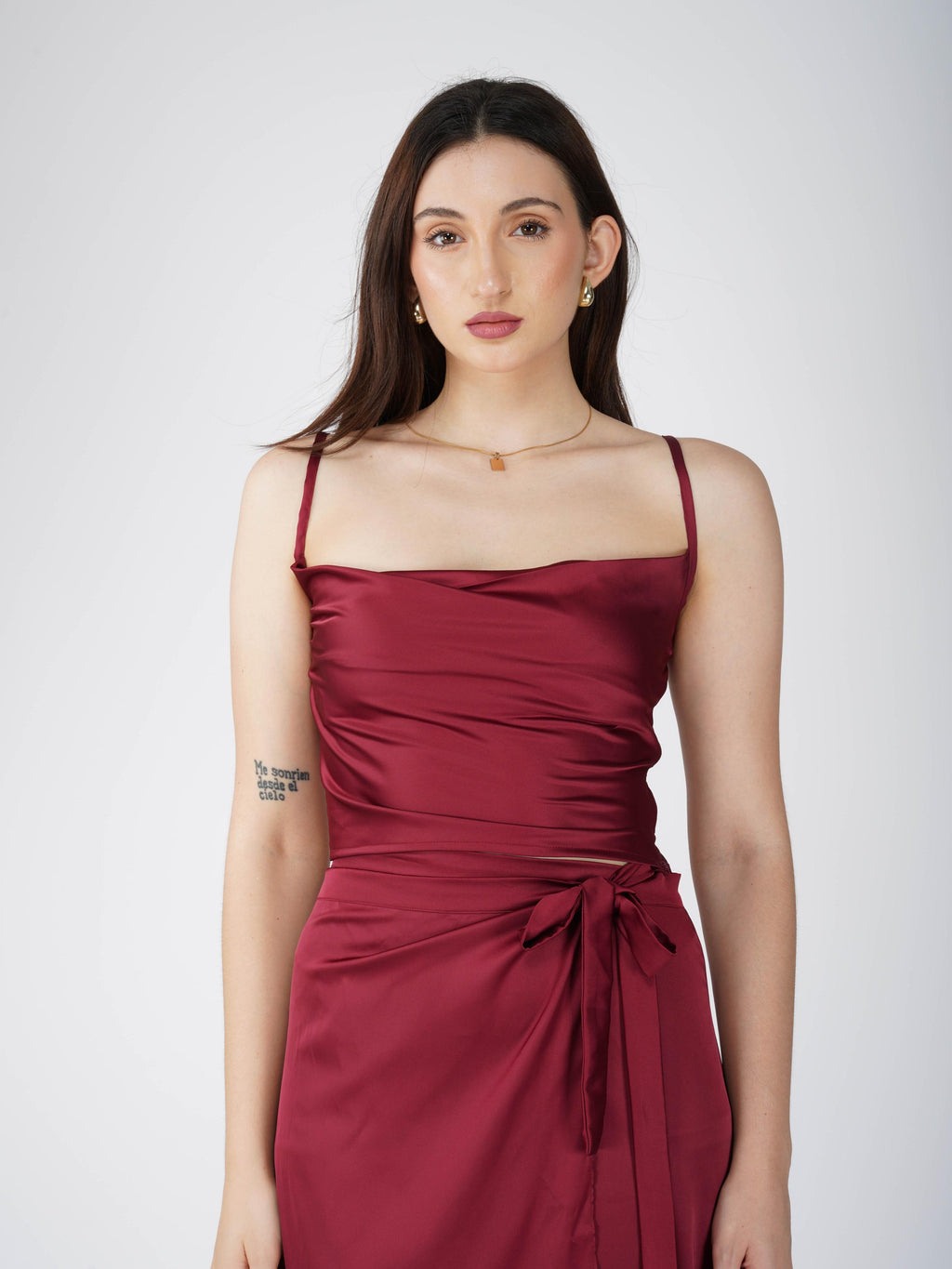 Red Cowl Neck Top + skirt  Set - Lush Set (Cherry)