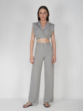Grey Overlap Crop Blazer Set - Lucid Set (Ash)