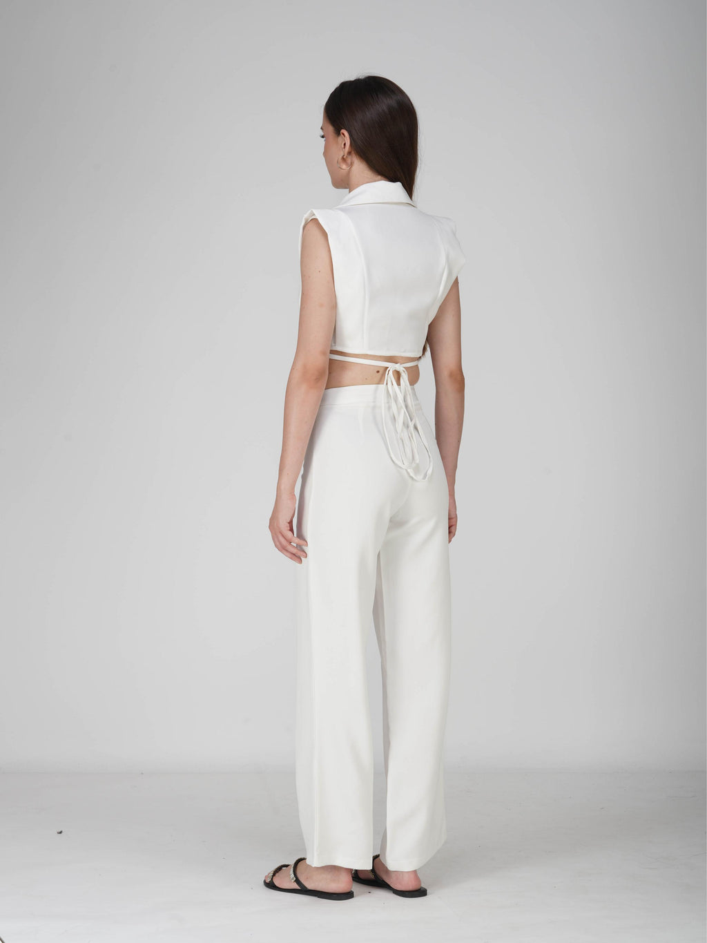 White Overlap Crop Blazer Set - Lucid Set (Dove)
