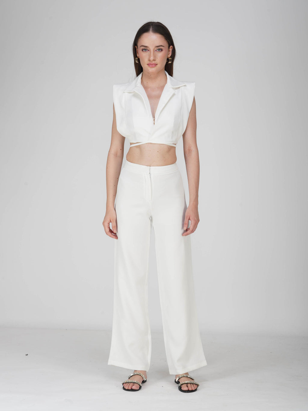 White Overlap Crop Blazer Set - Lucid Set (Dove)