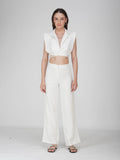 White Overlap Crop Blazer Set - Lucid Set (Dove)