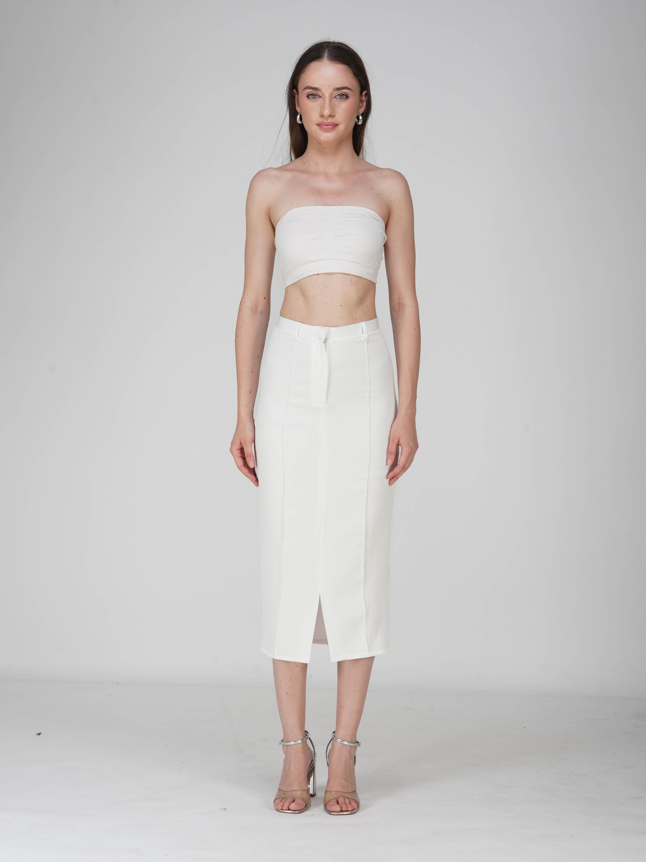 White Tailored Slit Skirt - Tide Skirt (Dove)