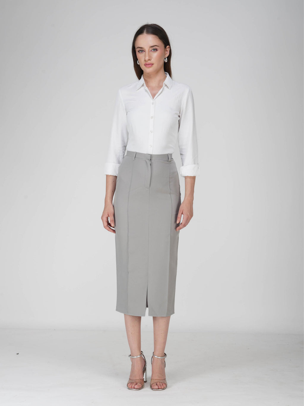 Grey Tailored Slit Skirt - Tide Skirt (Ash)