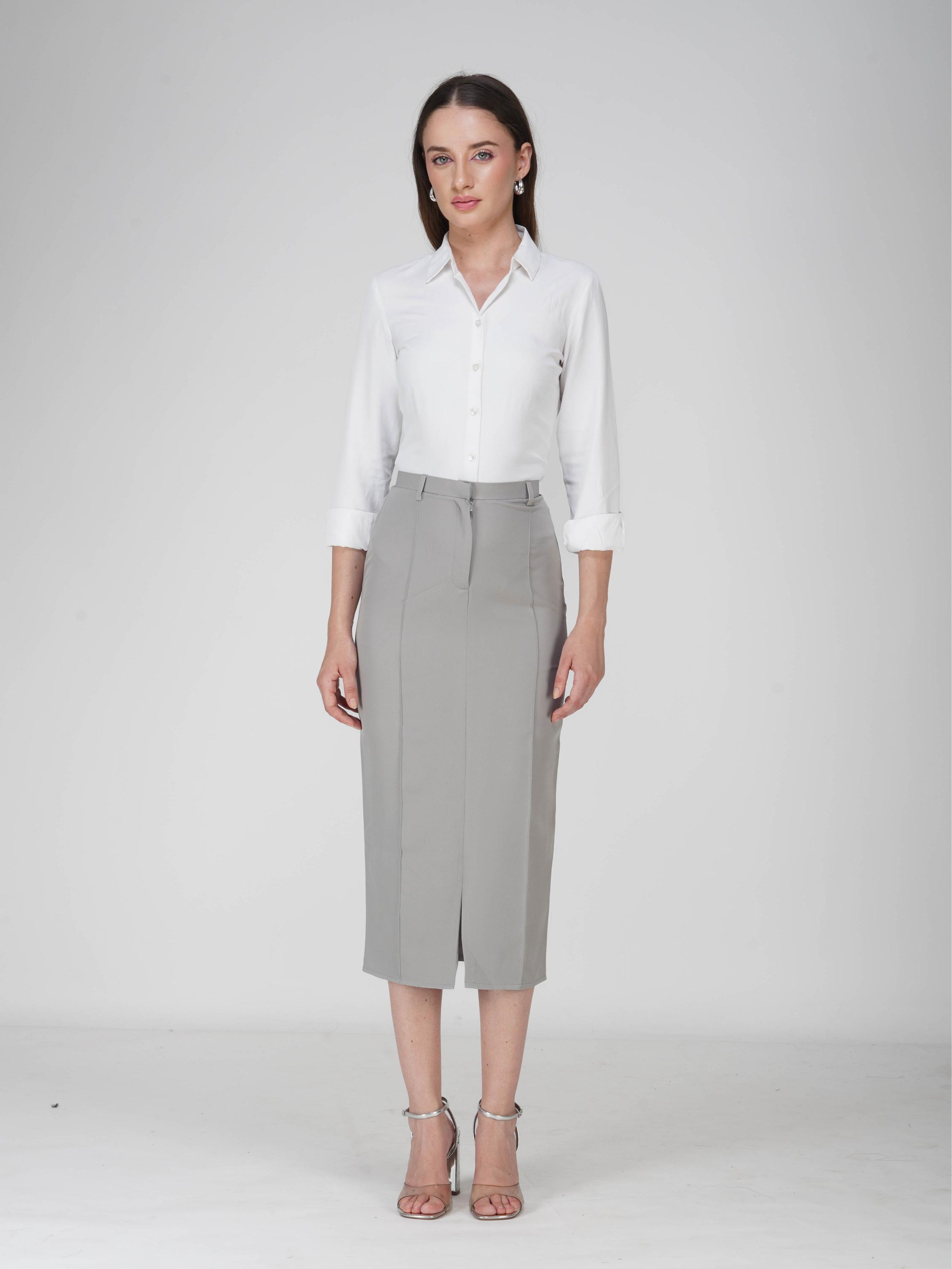 Grey Tailored Slit Skirt - Tide Skirt (Ash)