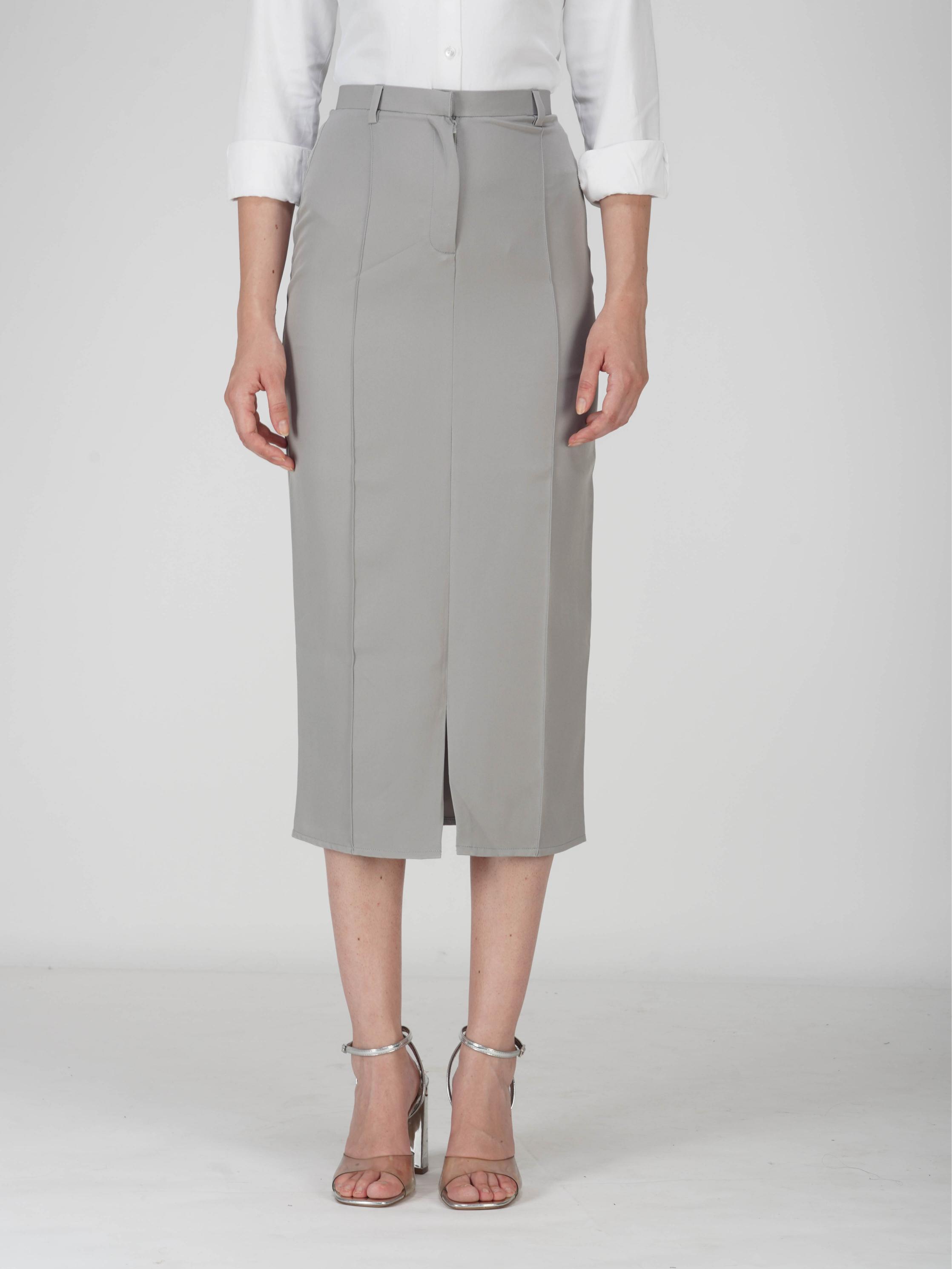 Grey Tailored Slit Skirt - Tide Skirt (Ash)