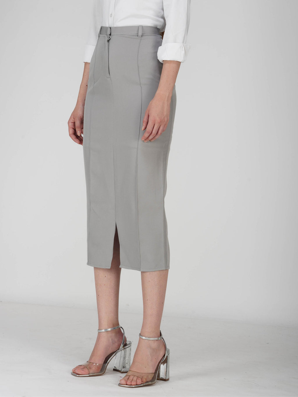 Grey Tailored Slit Skirt - Tide Skirt (Ash)